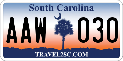 SC license plate AAW030
