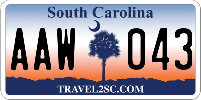 SC license plate AAW043