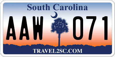 SC license plate AAW071
