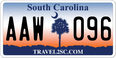 SC license plate AAW096