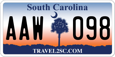 SC license plate AAW098