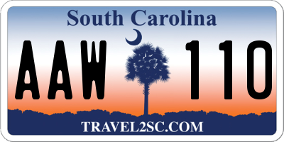 SC license plate AAW110