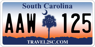 SC license plate AAW125