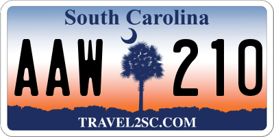 SC license plate AAW210