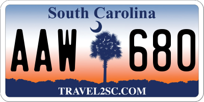 SC license plate AAW680