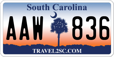 SC license plate AAW836