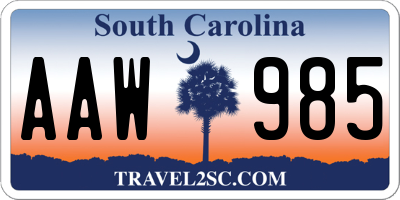 SC license plate AAW985