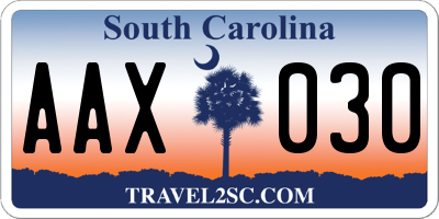 SC license plate AAX030