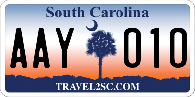 SC license plate AAY010