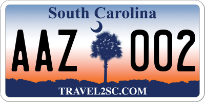 SC license plate AAZ002