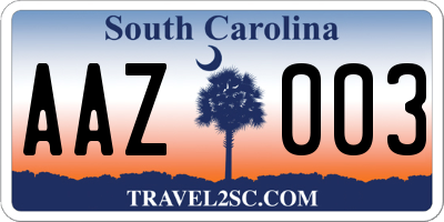 SC license plate AAZ003