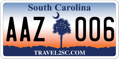 SC license plate AAZ006
