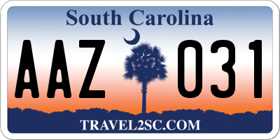 SC license plate AAZ031