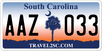 SC license plate AAZ033