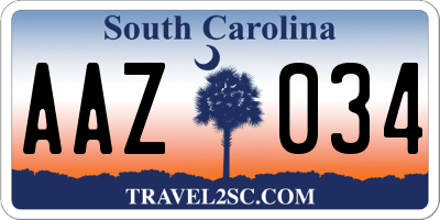 SC license plate AAZ034