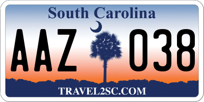 SC license plate AAZ038