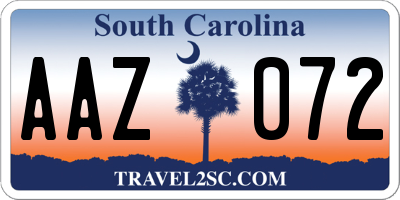 SC license plate AAZ072
