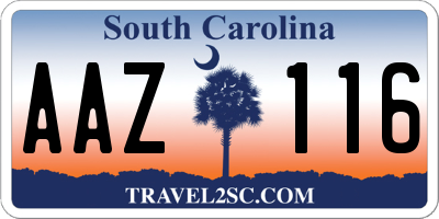 SC license plate AAZ116