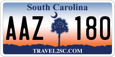 SC license plate AAZ180
