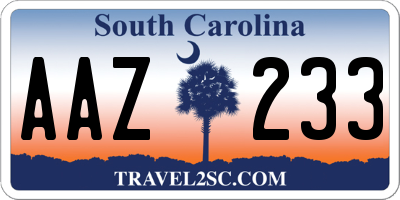 SC license plate AAZ233