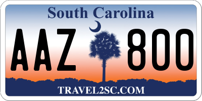 SC license plate AAZ800