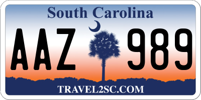 SC license plate AAZ989