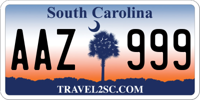 SC license plate AAZ999
