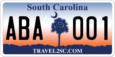 SC license plate ABA001