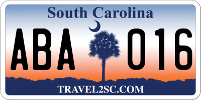 SC license plate ABA016