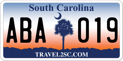 SC license plate ABA019