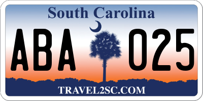 SC license plate ABA025
