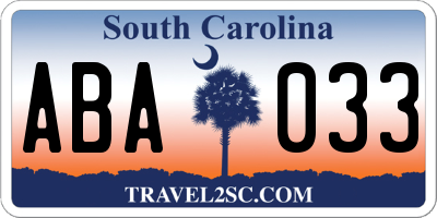 SC license plate ABA033