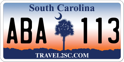 SC license plate ABA113