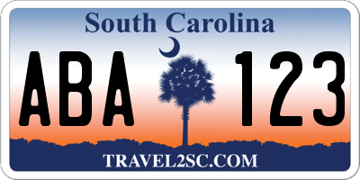SC license plate ABA123