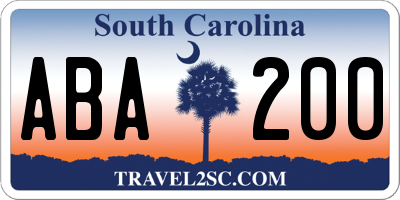 SC license plate ABA200