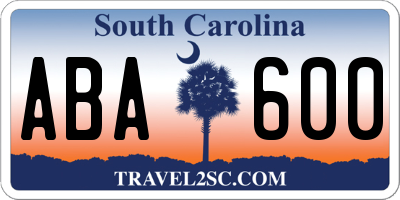 SC license plate ABA600