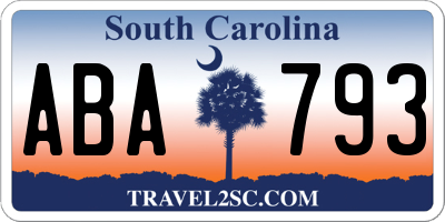 SC license plate ABA793