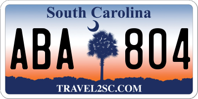 SC license plate ABA804