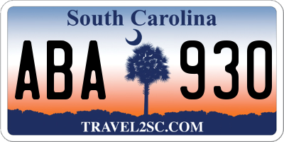 SC license plate ABA930