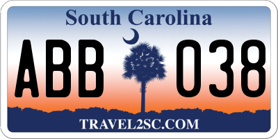 SC license plate ABB038