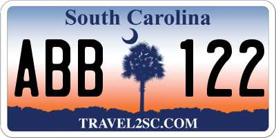 SC license plate ABB122