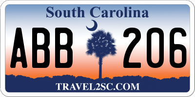 SC license plate ABB206