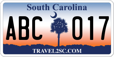 SC license plate ABC017