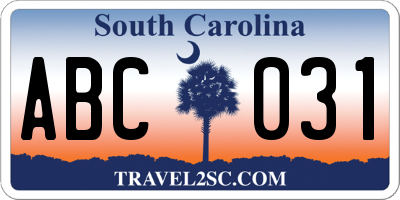 SC license plate ABC031