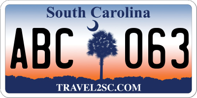 SC license plate ABC063