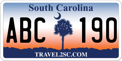 SC license plate ABC190