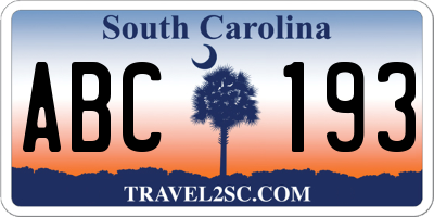 SC license plate ABC193
