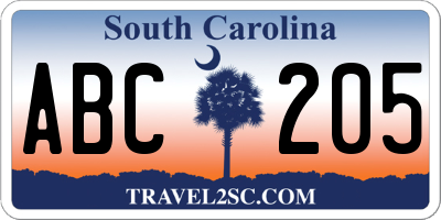 SC license plate ABC205