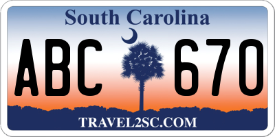 SC license plate ABC670