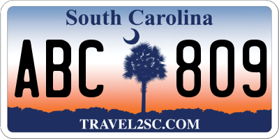 SC license plate ABC809